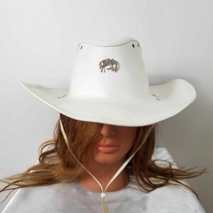 Vintage White Western Cowboy Hat Metal Horse Detail Rodeo Style